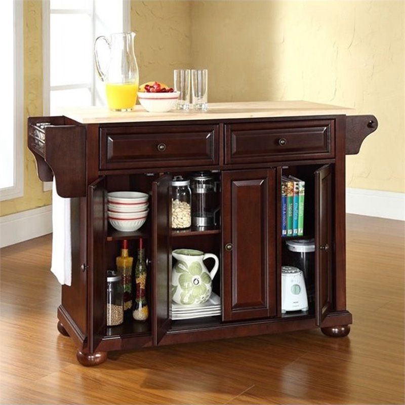 Catania Modern / Contemporary Natural Wood Top Kitchen Island in Mahogany