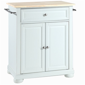 Catania Modern Natural Wood Top Portable Kitchen Island in White