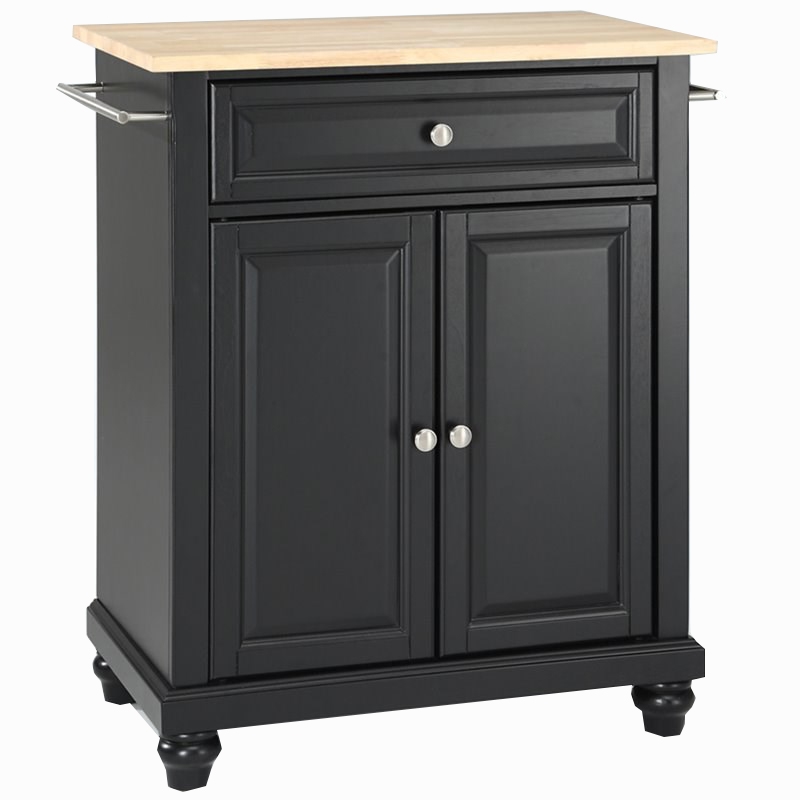 Catania Modern Natural Wood Top Portable Kitchen Island in Black