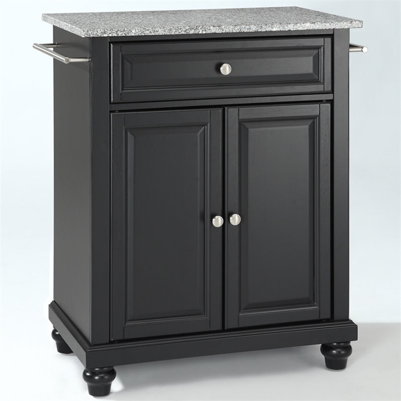 Catania Modern Gray Granite Top Portable Kitchen Island in Black
