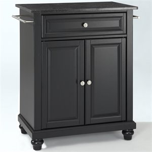 Catania Modern Black Granite Top Portable Kitchen Island in Black