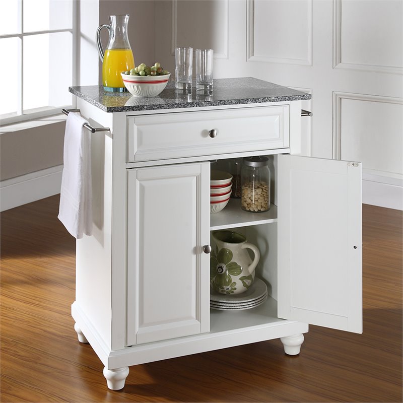 Catania Modern Gray Granite Top Portable Kitchen Island in White