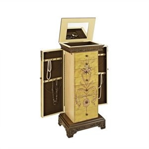 Bowery Hill Solid Wood Antique Parchment Jewelry Armoire Rectangular Hand Painted 41&quot Unassembled