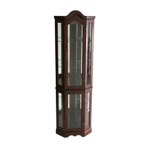 Bowery Hill Mahogany Corner Curio Cabinet Lighted 70&quot Unassembled