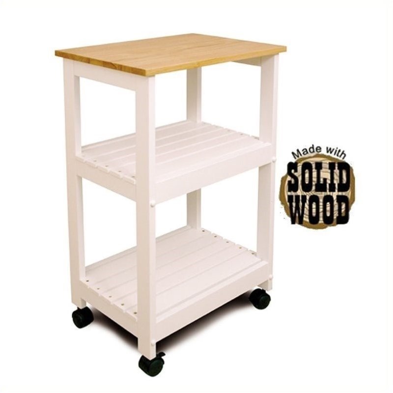 Bowery Hill Microwave Utility Butcher Block Kitchen Cart in White
