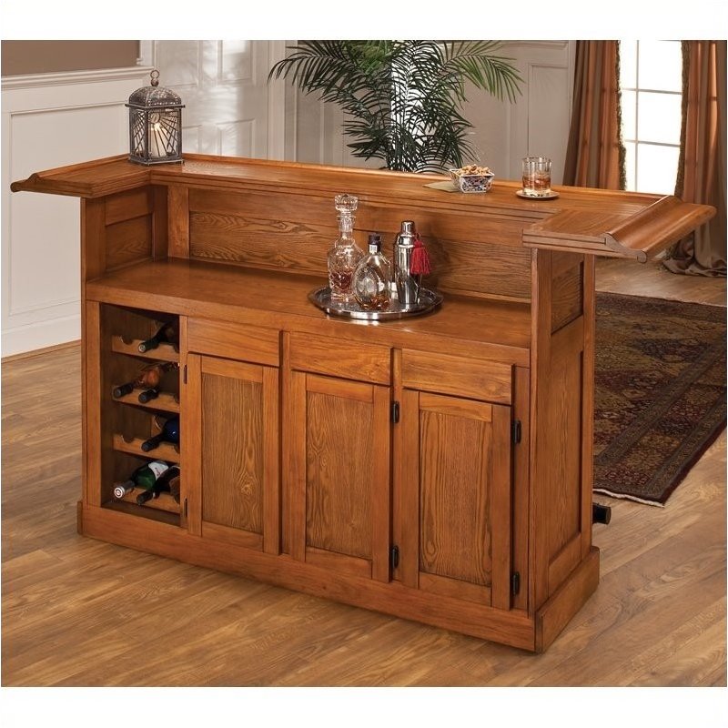 Bowery Hill Large Home Bar Unit, Bowery Hill Large Oak Wrap Around Home Bar