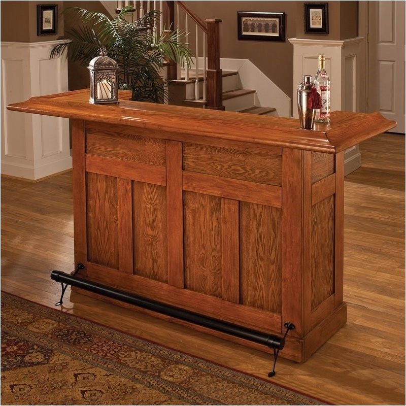 Bowery Hill Large Home Bar Unit, Bowery Hill Large Oak Wrap Around Home Bar