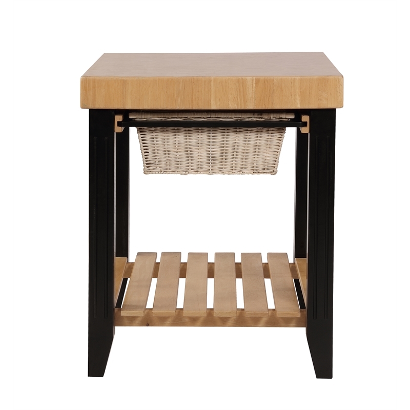 Bowery Hill Transitional Wood Butcher Block Kitchen Island in Black/Natural