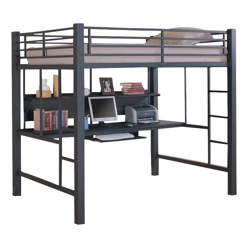 Bowery Hill Steel Metal Black Loft Bed Rectangular Full Size Workstation 80