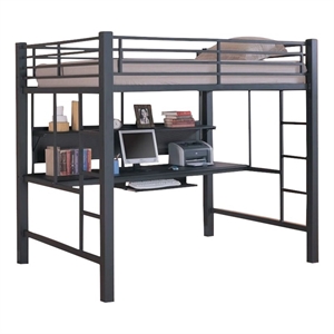 Bowery Hill Steel Metal Black Loft Bed Rectangular Full Size Workstation 80&quot