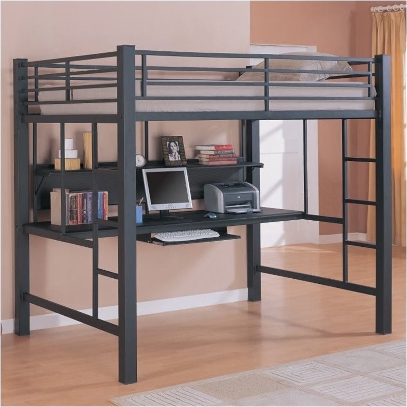 Bowery Hill Steel Metal Black Loft Bed Rectangular Full Size Workstation 80