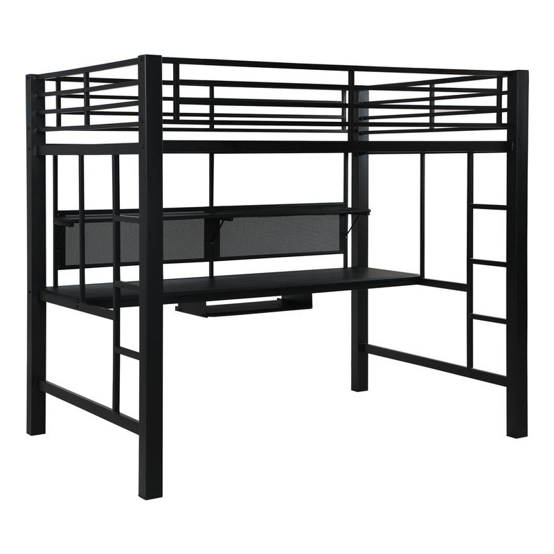 Bowery Hill Steel Metal Black Loft Bed Rectangular Full Size Workstation 80