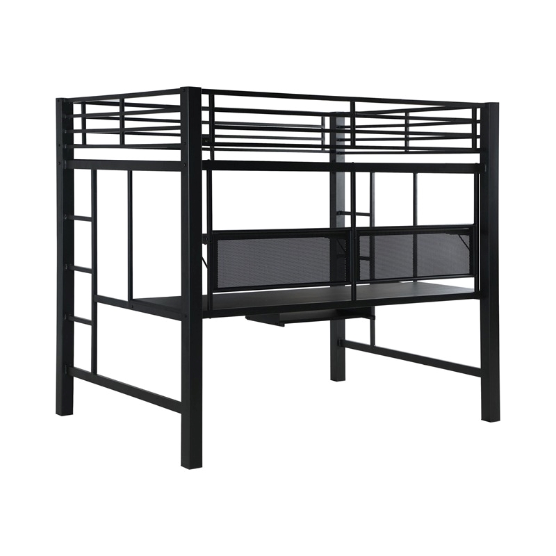Bowery Hill Steel Metal Black Loft Bed Rectangular Full Size Workstation 80