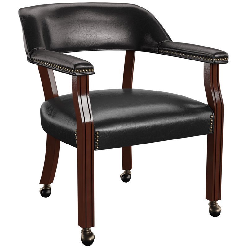 Bowery Hill Wood Black Arm Chair Formal Box Seat Vinyl Upholstery 20