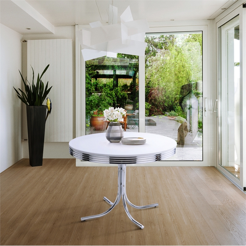 Bowery Hill Metal White Dining Table Round Durable 42
