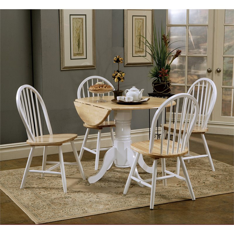 Bowery Hill Round Pedestal Drop Leaf Dining Table In Bowery Hill Round Pedestal Drop Leaf Dining Table In Natural And White