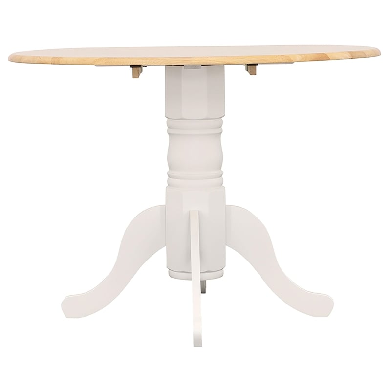 Bowery Hill Asian Hardwood Natural Brown and White Dining Table Round Drop Leaf 40