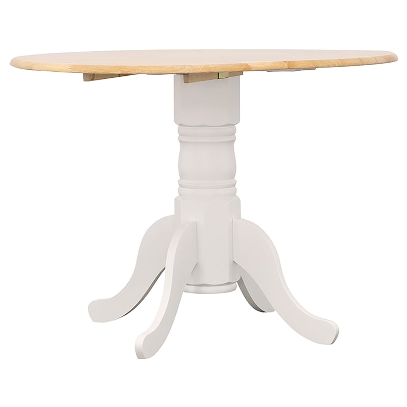 Bowery Hill Asian Hardwood Natural Brown and White Dining Table Round Drop Leaf 40