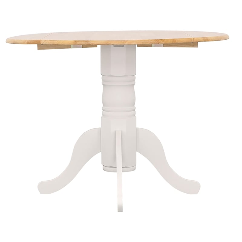 Bowery Hill Asian Hardwood Natural Brown and White Dining Table Round Drop Leaf 40