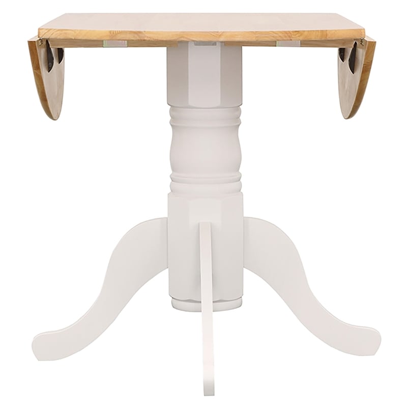 Bowery Hill Asian Hardwood Natural Brown and White Dining Table Round Drop Leaf 40