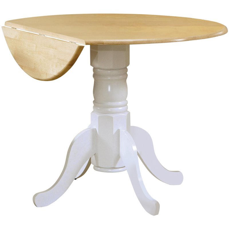 Bowery Hill Round Pedestal Drop Leaf Dining Table In Bowery Hill Round Pedestal Drop Leaf Dining Table In Natural And White