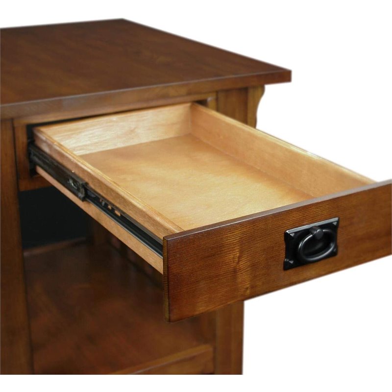 Bowery Hill Modern Wood End Table with Storage Drawer and Shelf in Oak