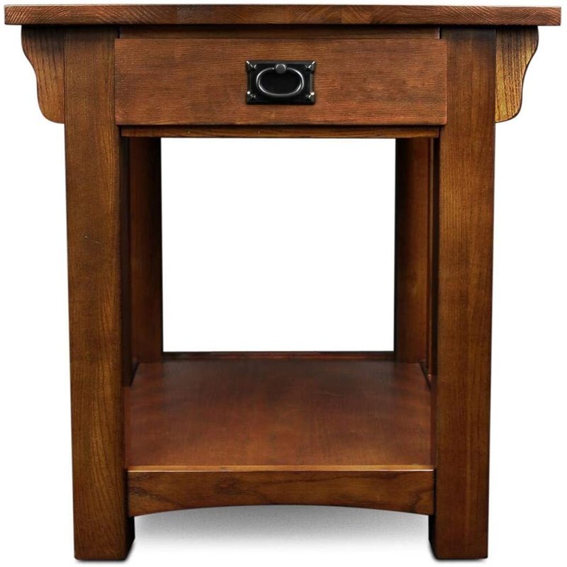 Bowery Hill Modern Wood End Table with Storage Drawer and Shelf in Oak