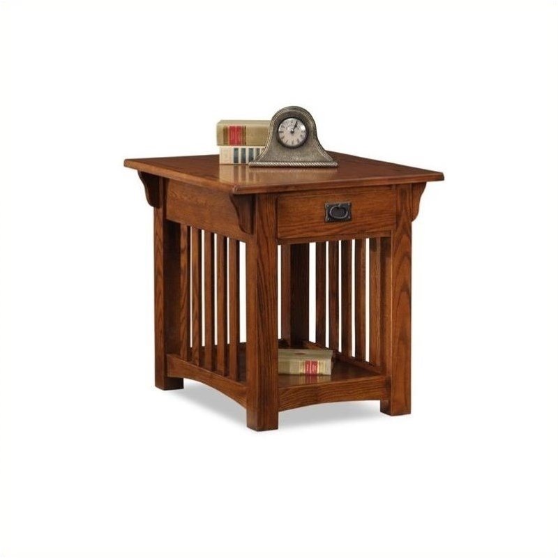 Bowery Hill Modern Wood End Table with Storage Drawer and Shelf in Oak