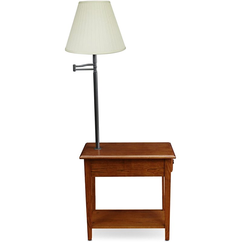 Bowery Hill Chairside Lamp Table with Drawer in Medium Oak Finish