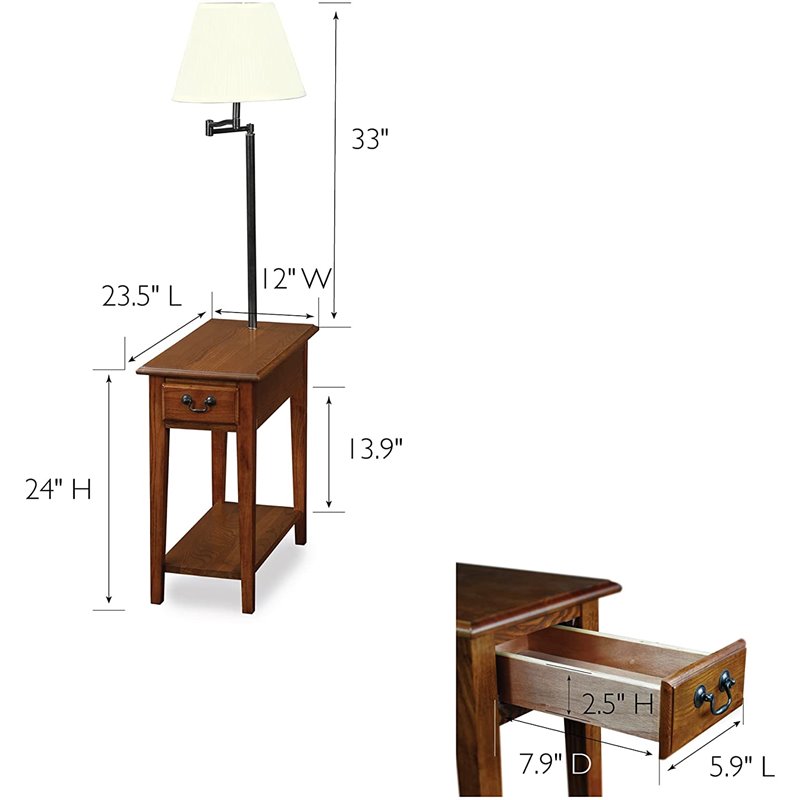 Bowery Hill Chairside Lamp Table with Drawer in Medium Oak Finish