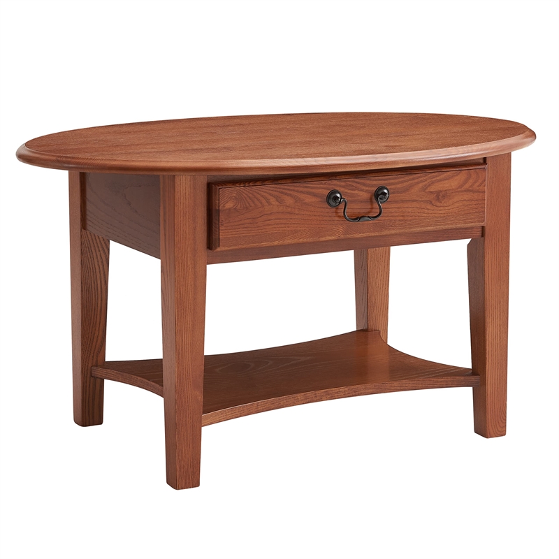 Bowery Hill Shaker Oval Coffee Table in Medium Oak Finish