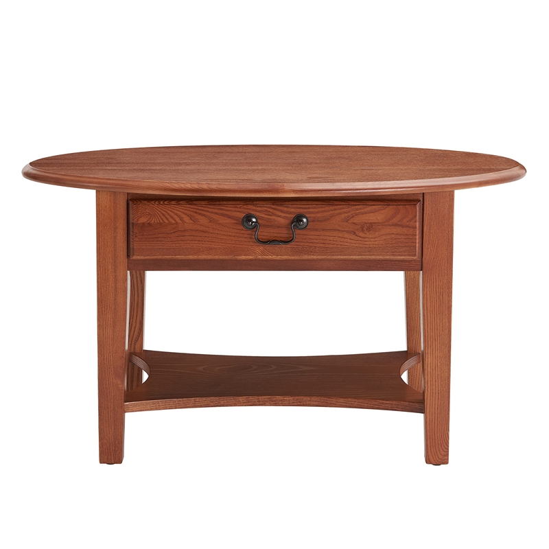 Bowery Hill Shaker Oval Coffee Table in Medium Oak Finish