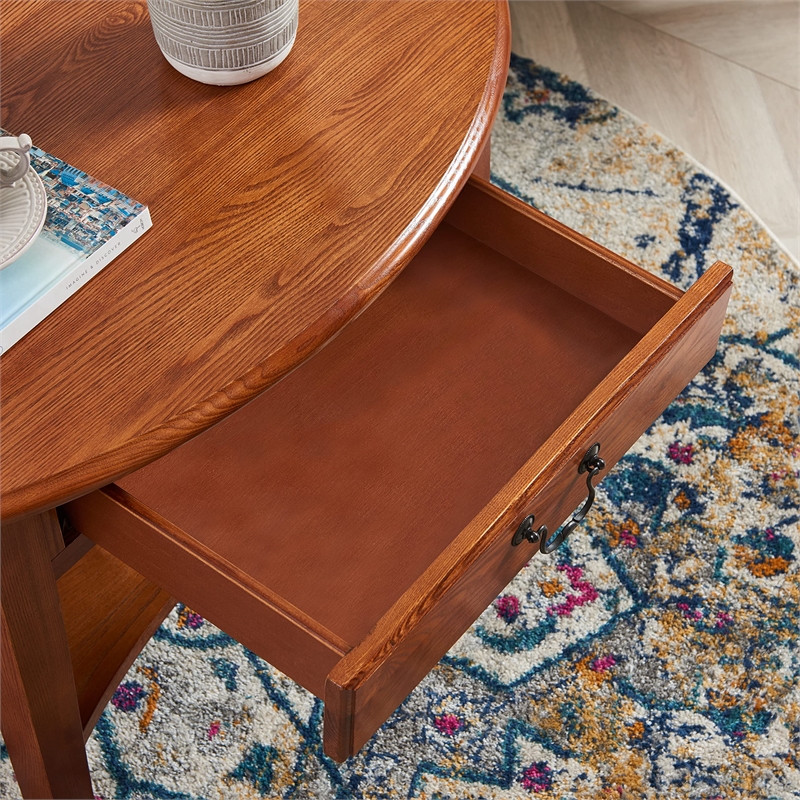 Bowery Hill Shaker Oval Coffee Table in Medium Oak Finish