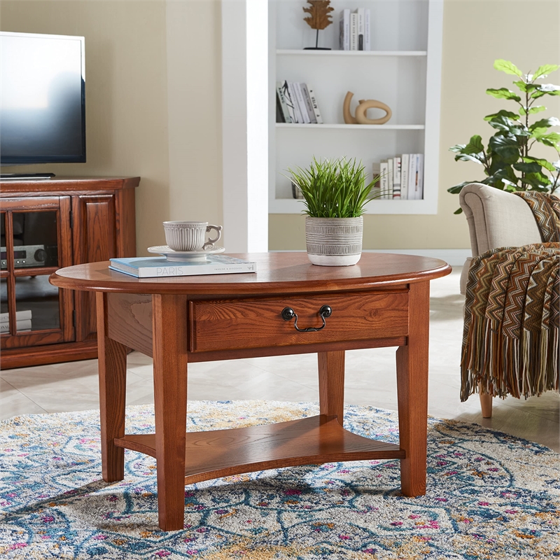 Bowery Hill Shaker Oval Coffee Table in Medium Oak Finish
