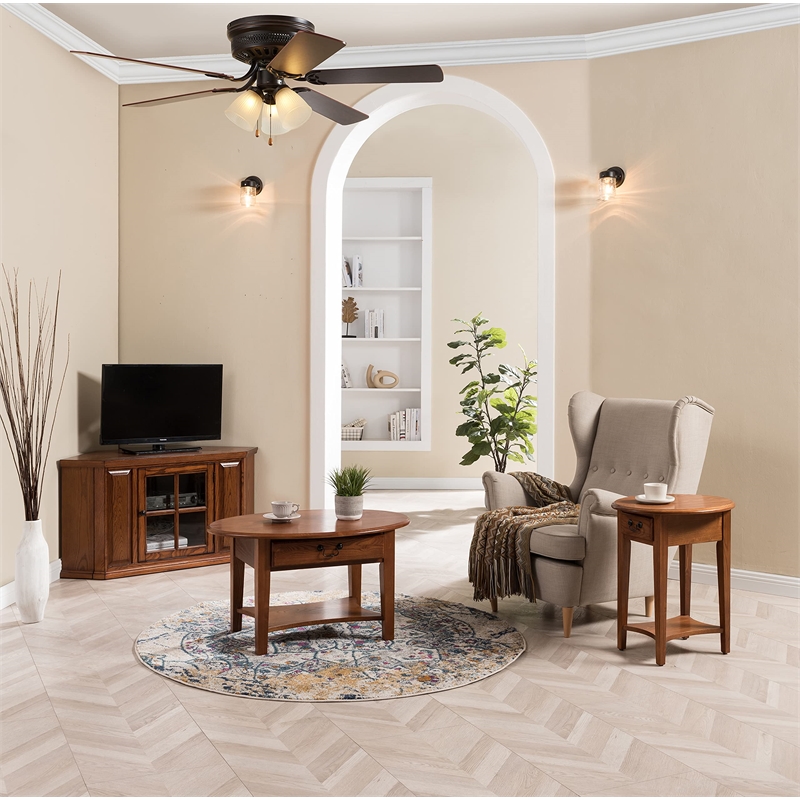 Bowery Hill Shaker Oval Coffee Table in Medium Oak Finish