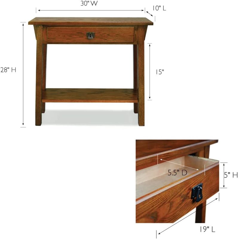 Bowery Hill Solid Ash Russet Brown Console Table Rectangular Drawer and Shelf 28
