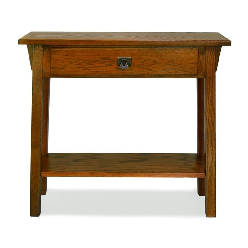 Bowery Hill Solid Ash Russet Brown Console Table Rectangular Drawer and Shelf 28
