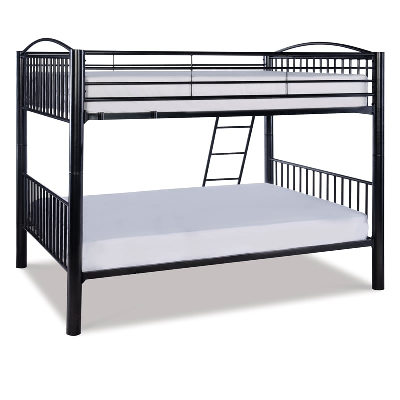 Bowery Hill Modern Metal Full Over Full Bunk Bed Attached Ladder in Black