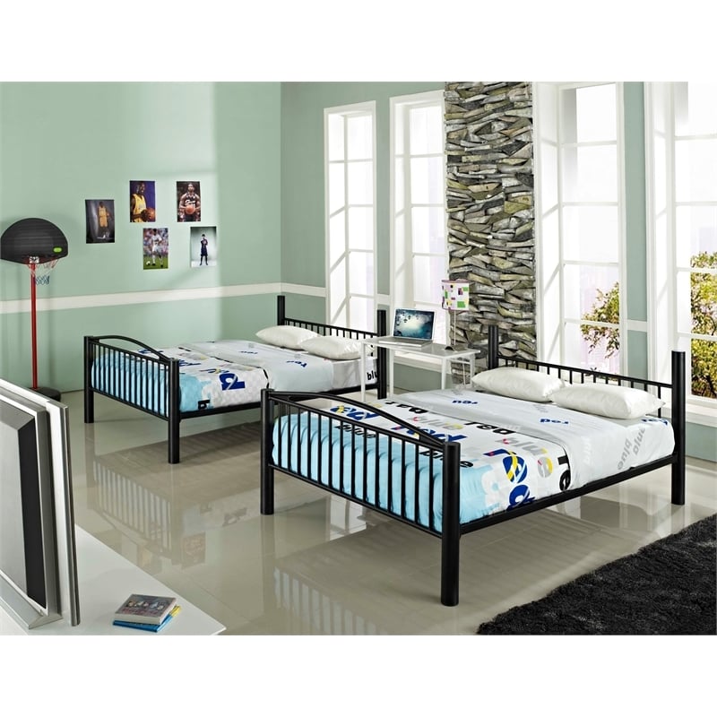 Bowery Hill Modern Metal Full Over Full Bunk Bed Attached Ladder in Black