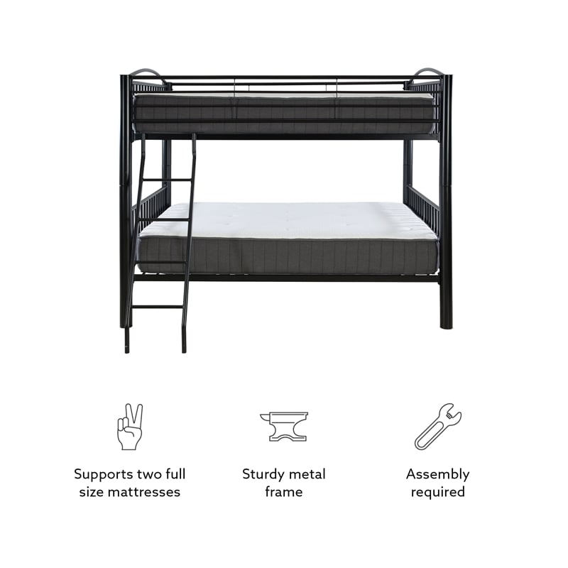 Bowery Hill Modern Metal Full Over Full Bunk Bed Attached Ladder in Black