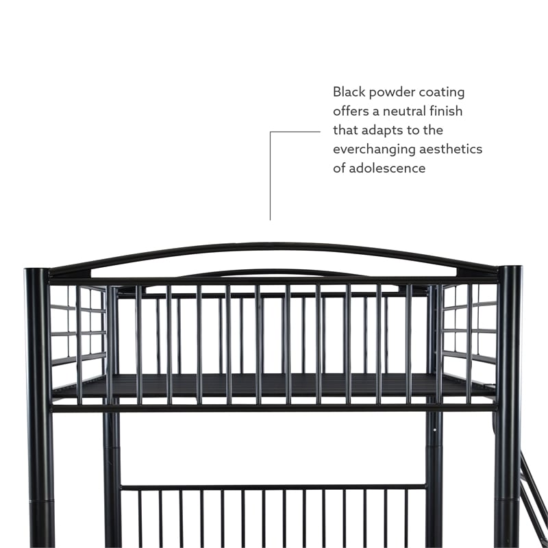 Bowery Hill Modern Metal Full Over Full Bunk Bed Attached Ladder in Black