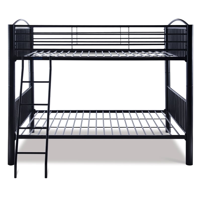 Bowery Hill Modern Metal Full Over Full Bunk Bed Attached Ladder in Black