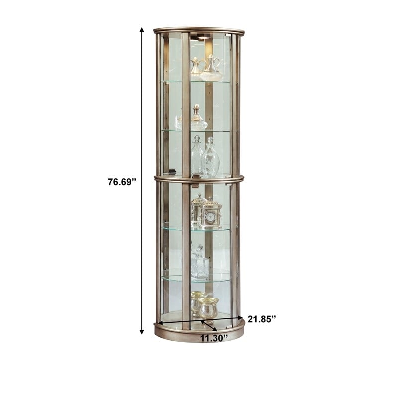 Bowery Hill Solid Wood and Glass Door Curio in Sparkling Platinum Finish