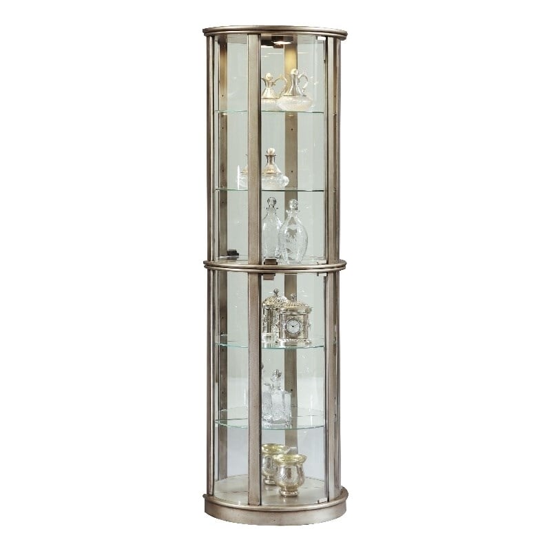 Bowery Hill Solid Wood and Glass Door Curio in Sparkling Platinum Finish