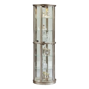 Bowery Hill Solid Wood and Glass Door Curio in Sparkling Platinum Finish
