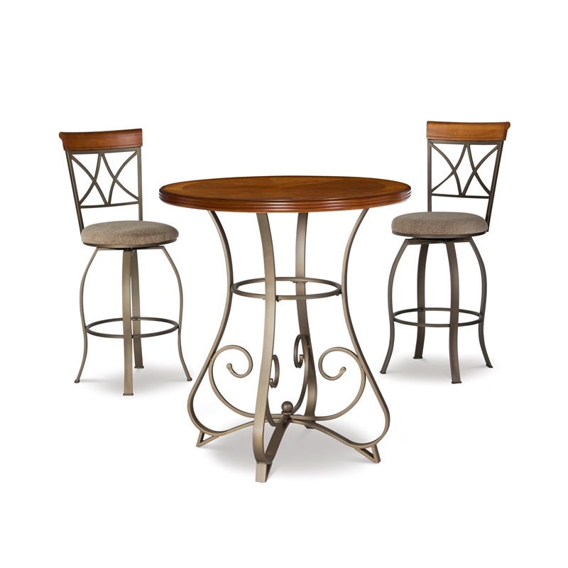 Bowery Hill 3-Piece Pub Set in Brushed Faux Medium Cherry Wood