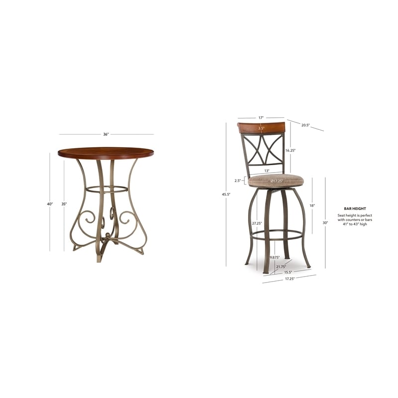 Bowery Hill 3-Piece Pub Set in Brushed Faux Medium Cherry Wood