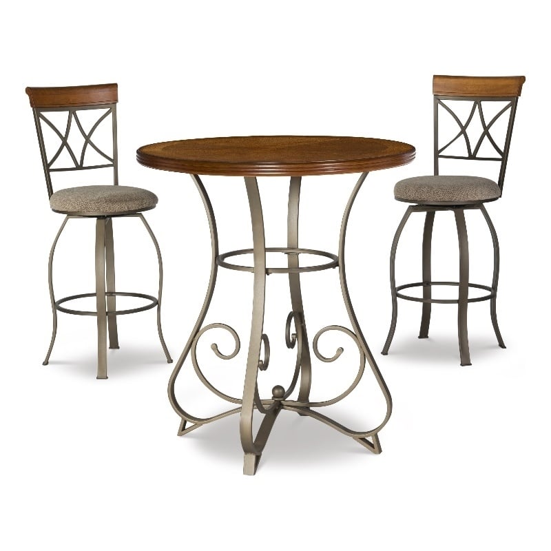 Bowery Hill 3-Piece Pub Set in Brushed Faux Medium Cherry Wood