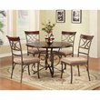 Bowery Hill Brushed Faux Medium Cherry and Matte Pewter Dining Set Round Upholstered 45