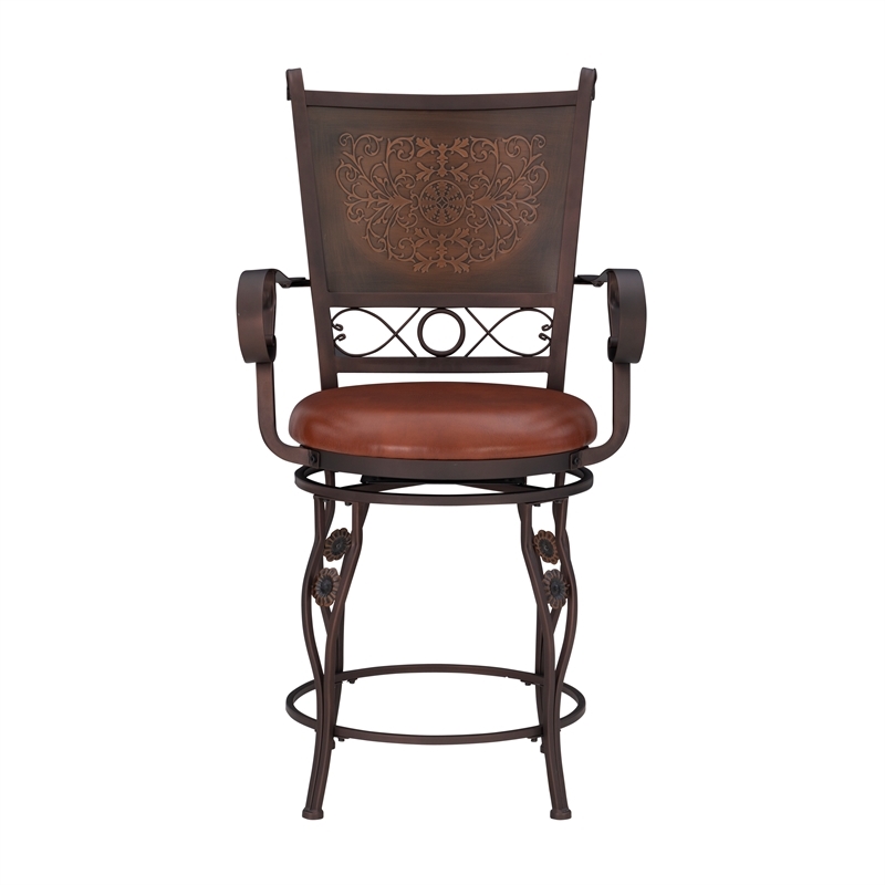 Bowery Hill Faux Leather Bronze Counter Stool Round Swivel 45.25
